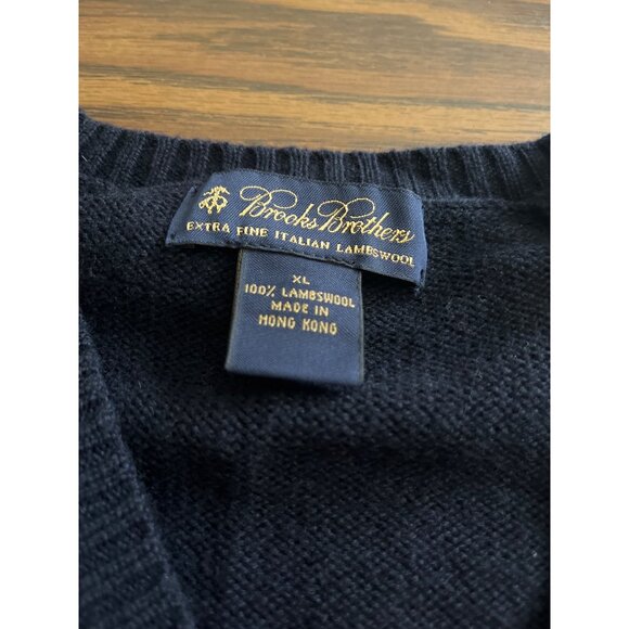 Brooks Brothers extra fine Italian lambs wool black V-neck sweater size XL - Picture 2 of 5